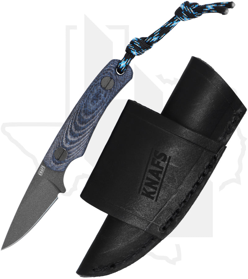 KNAFS Little Lulu KNAFS-00758 - Blue Denim Micarta, Tungsten Cerakote, JRE Black Leather Sheath, HOB Exclusive