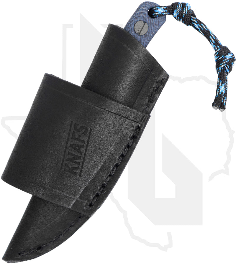 KNAFS Little Lulu KNAFS-00758 - Blue Denim Micarta, Tungsten Cerakote, JRE Black Leather Sheath, HOB Exclusive