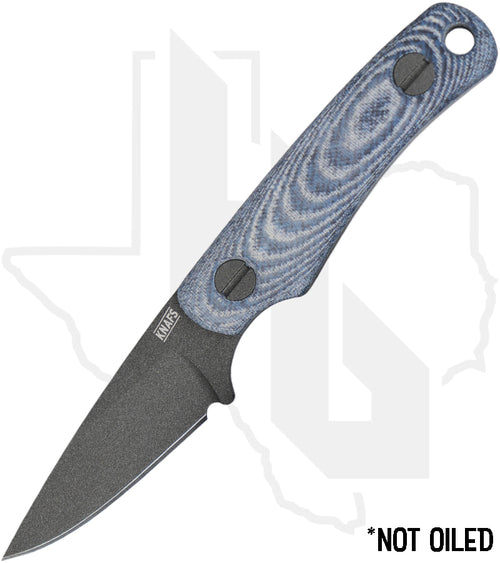 KNAFS Little Lulu KNAFS-00758 - Blue Denim Micarta, Tungsten Cerakote, JRE Black Leather Sheath, HOB Exclusive