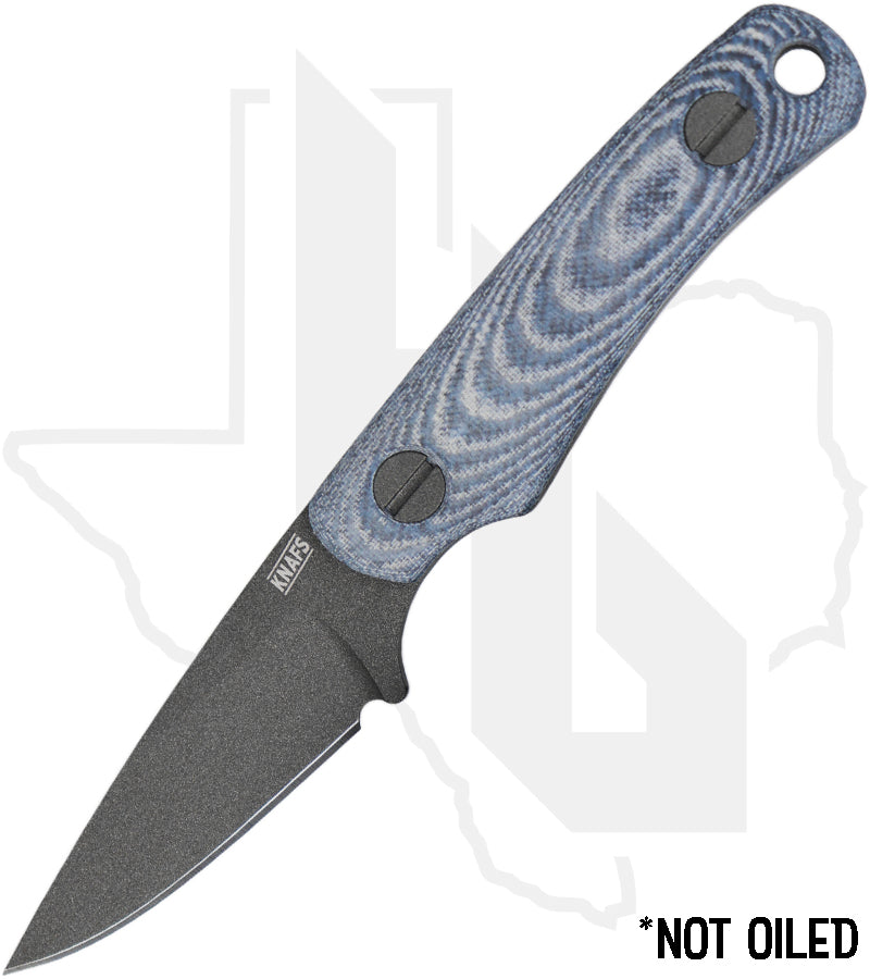 KNAFS Little Lulu KNAFS-00758 - Blue Denim Micarta, Tungsten Cerakote, JRE Black Leather Sheath, HOB Exclusive