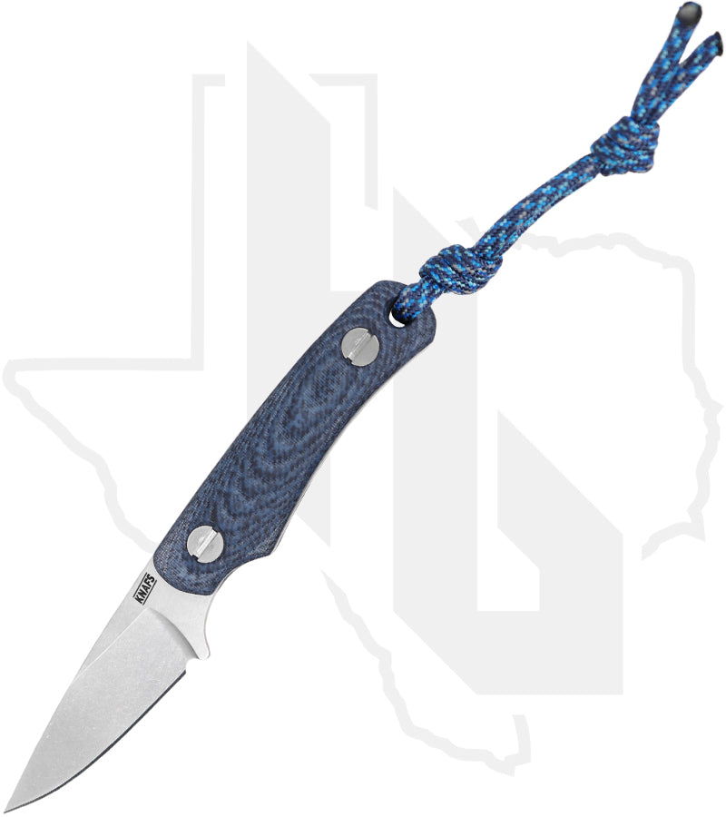 KNAFS Little Lulu KNAFS-00759 - Blue Denim Micarta, Stonewashed, Lazy 3 Brown Leather Sheath, HOB Exclusive