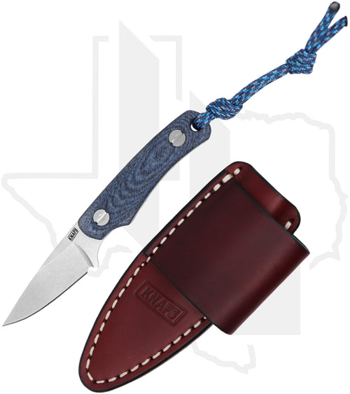 KNAFS Little Lulu KNAFS-00759 - Blue Denim Micarta, Stonewashed, Lazy 3 Brown Leather Sheath, HOB Exclusive