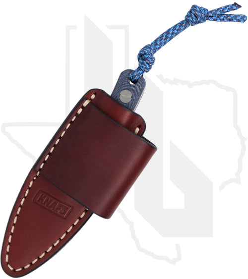 KNAFS Little Lulu KNAFS-00759 - Blue Denim Micarta, Stonewashed, Lazy 3 Brown Leather Sheath, HOB Exclusive