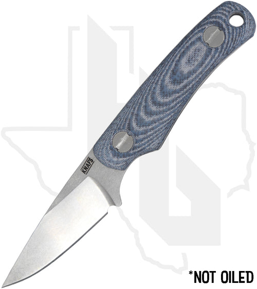 KNAFS Little Lulu KNAFS-00759 - Blue Denim Micarta, Stonewashed, Lazy 3 Brown Leather Sheath, HOB Exclusive