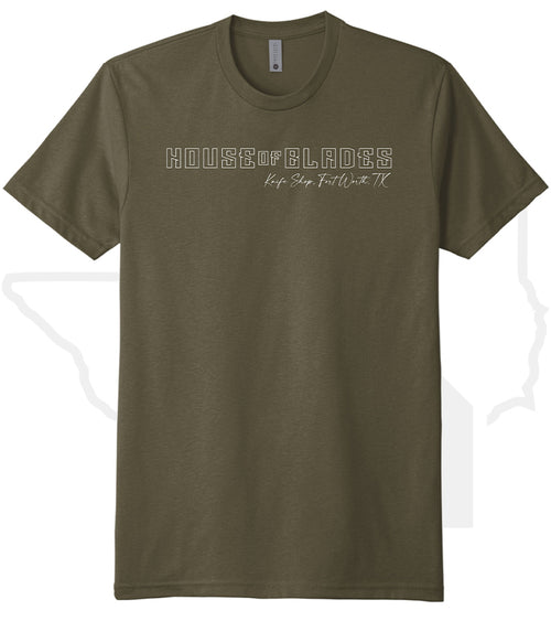 House of Blades T-Shirt "Knife Shop" Circle Design - Olive Green