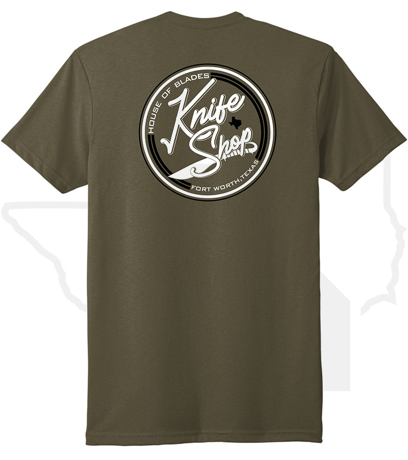 House of Blades T-Shirt "Knife Shop" Circle Design - Olive Green