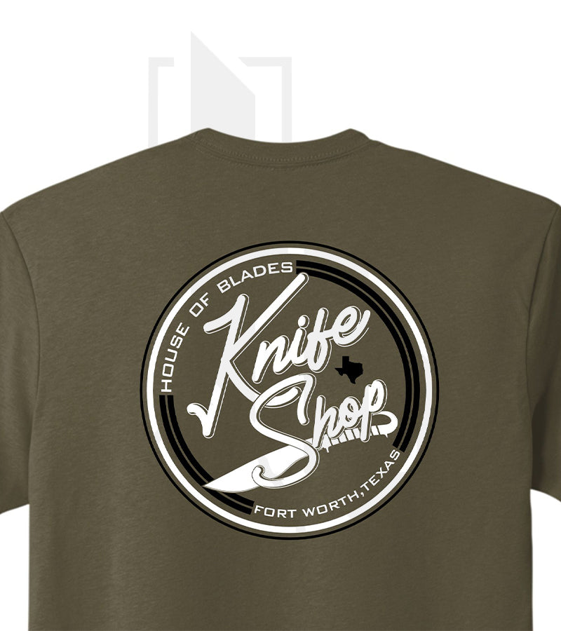 House of Blades T-Shirt "Knife Shop" Circle Design - Olive Green