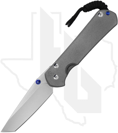 Chris Reeve Knives Large Sebenza 31 L31-1010 - Stonewashed Tanto, Sandblasted Titanium, Blue Hardware