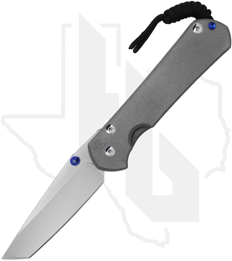 Chris Reeve Knives Large Sebenza 31 L31-1010 - Stonewashed Tanto, Sandblasted Titanium, Blue Hardware