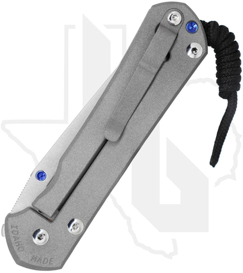Chris Reeve Knives Large Sebenza 31 L31-1010 - Stonewashed Tanto, Sandblasted Titanium, Blue Hardware