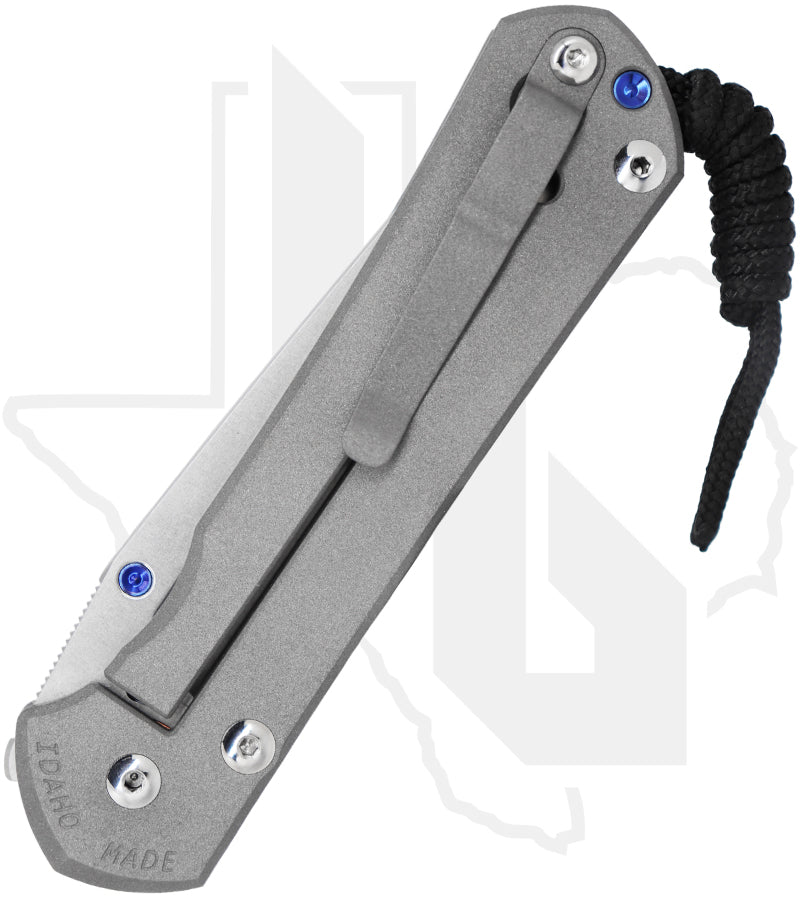 Chris Reeve Knives Large Sebenza 31 L31-1010 - Stonewashed Tanto, Sandblasted Titanium, Blue Hardware