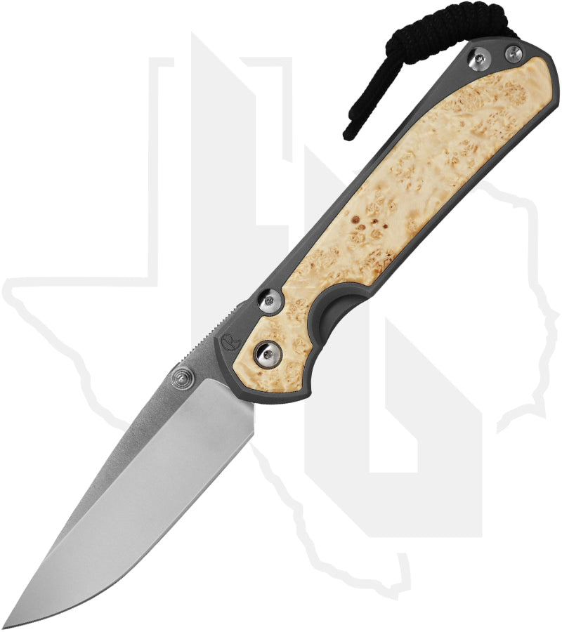 Chris Reeve Knives Large Sebenza 31 L31-1108-002 - Stonewashed Drop Point, Glass Blasted Titanium, Box Elder Inlay, Silver Hardware