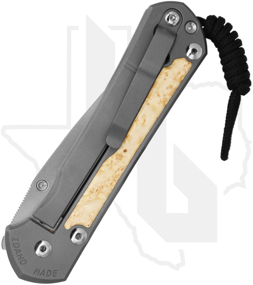 Chris Reeve Knives Large Sebenza 31 L31-1108-002 - Stonewashed Drop Point, Glass Blasted Titanium, Box Elder Inlay, Silver Hardware