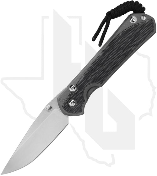 Chris Reeve Knives Large Sebenza 31 L31-1200 - Stonewashed Drop Point, Sandblasted Titanium, Black Canvas Micarta Inlay, Silver Hardware