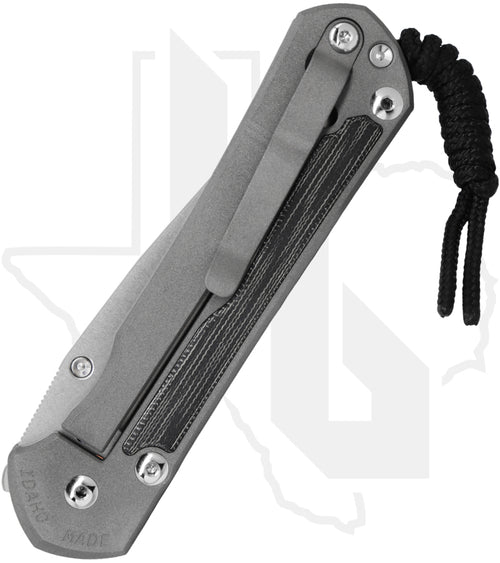 Chris Reeve Knives Large Sebenza 31 L31-1200 - Stonewashed Drop Point, Sandblasted Titanium, Black Canvas Micarta Inlay, Silver Hardware