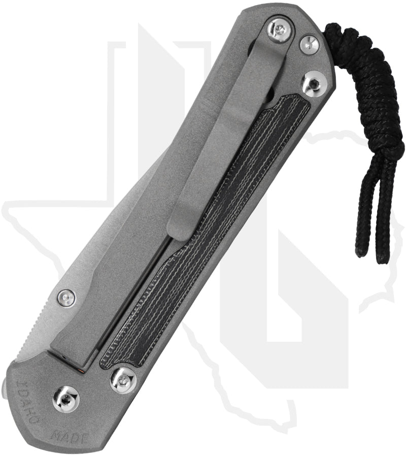 Chris Reeve Knives Large Sebenza 31 L31-1200 - Stonewashed Drop Point, Sandblasted Titanium, Black Canvas Micarta Inlay, Silver Hardware