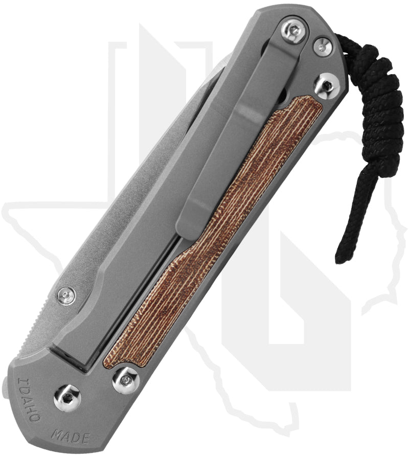 Chris Reeve Knives Large Sebenza 31 L31-1226 - Stonewashed Insingo, Glass Blasted Titanium, Natural Canvas Micarta Inlays, Silver Hardware