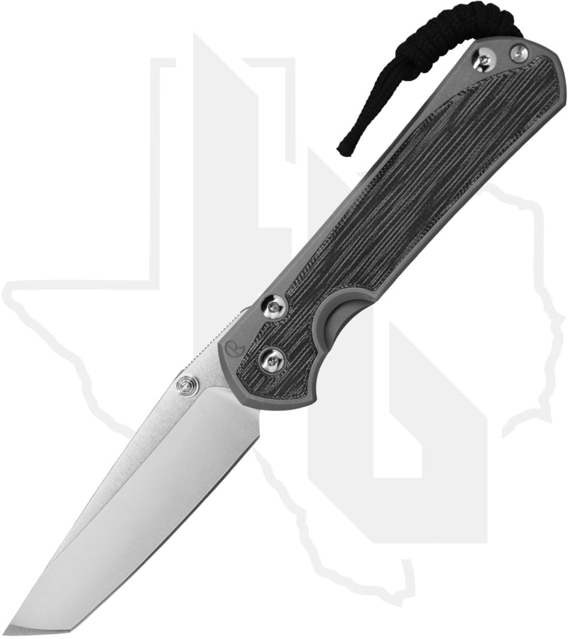 Chris Reeve Knives Large Sebenza 31 L31-1232 - Stonewashed Tanto, Glass Blasted Titanium, Black Canvas Micarta Inlay, Silver Hardware