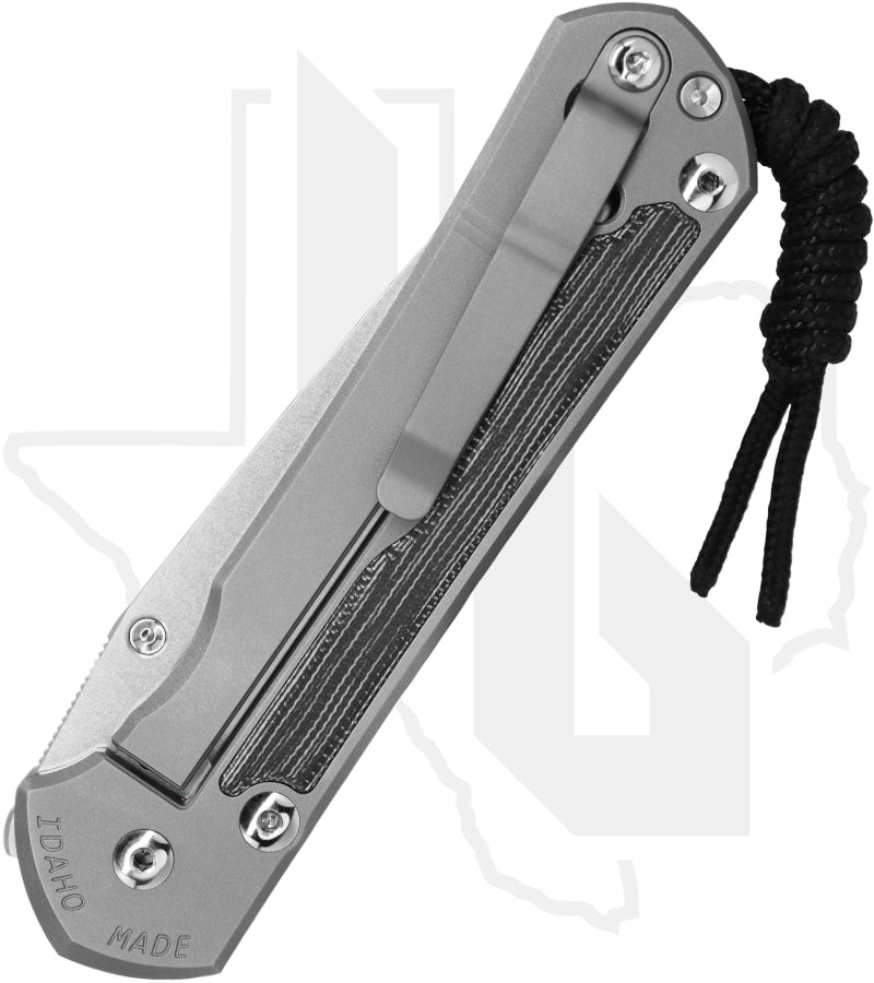 Chris Reeve Knives Large Sebenza 31 L31-1232 - Stonewashed Tanto, Glass Blasted Titanium, Black Canvas Micarta Inlay, Silver Hardware