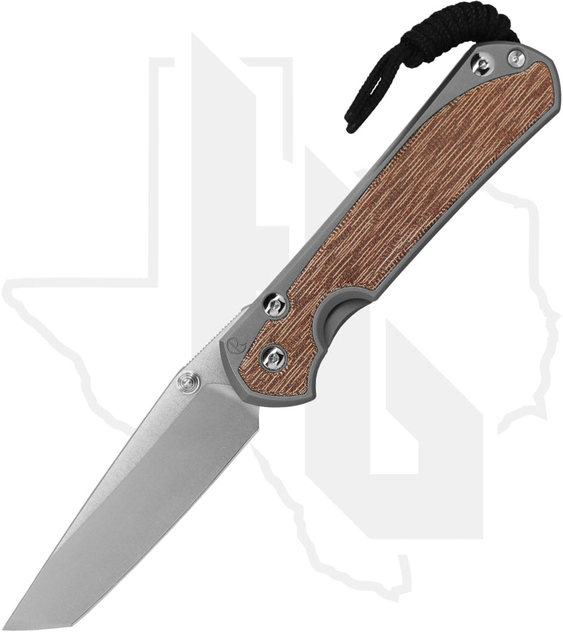 Chris Reeve Knives Large Sebenza 31 L31-1234 - Stonewashed Tanto, Glass Blasted Titanium, Natural Canvas Micarta Inlay, Silver Hardware