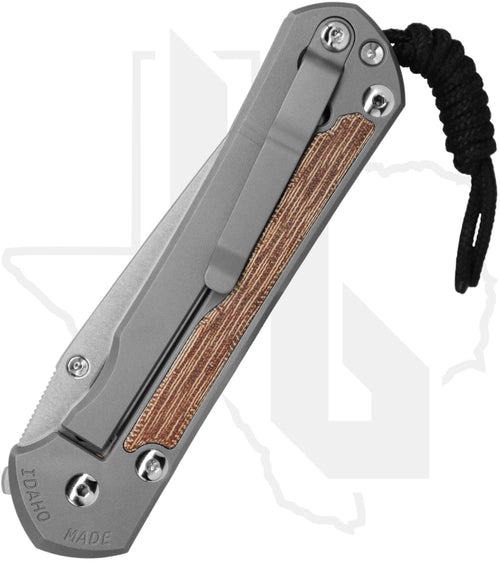 Chris Reeve Knives Large Sebenza 31 L31-1234 - Stonewashed Tanto, Glass Blasted Titanium, Natural Canvas Micarta Inlay, Silver Hardware