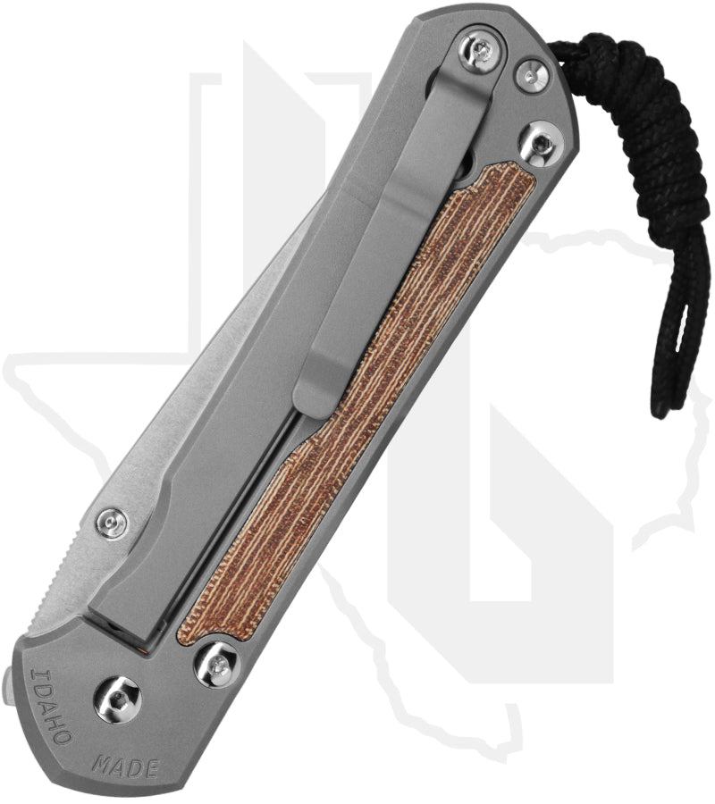 Chris Reeve Knives Large Sebenza 31 L31-1234 - Stonewashed Tanto, Glass Blasted Titanium, Natural Canvas Micarta Inlay, Silver Hardware