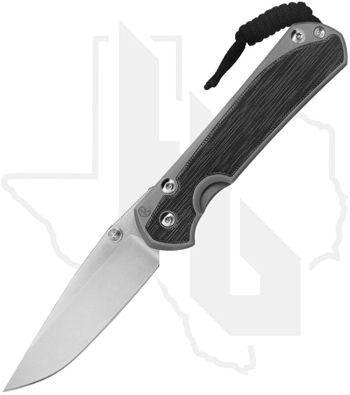 Chris Reeve Knives Large Sebenza 31 L31-1652 - Stonewashed Drop Point, Glass Blasted Titanium, Black Canvas Micarta Inlay, Silver Hardware