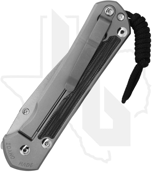 Chris Reeve Knives Large Sebenza 31 L31-1652 - Stonewashed Drop Point, Glass Blasted Titanium, Black Canvas Micarta Inlay, Silver Hardware