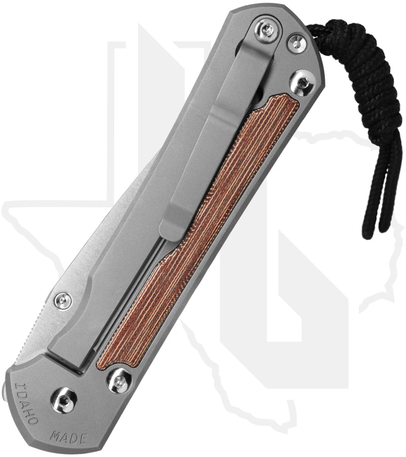 Chris Reeve Knives Large Sebenza 31 L31-1660 - Stonewashed Drop Point, Glass Blasted Titanium, Natural Canvas Micarta Inlay, Silver Hardware