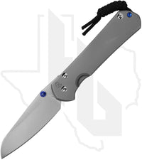 Chris Reeve Knives Large Sebenza 31 L31-1685 - Stonewashed Insingo, Glass Blasted Titanium, Blue Hardware