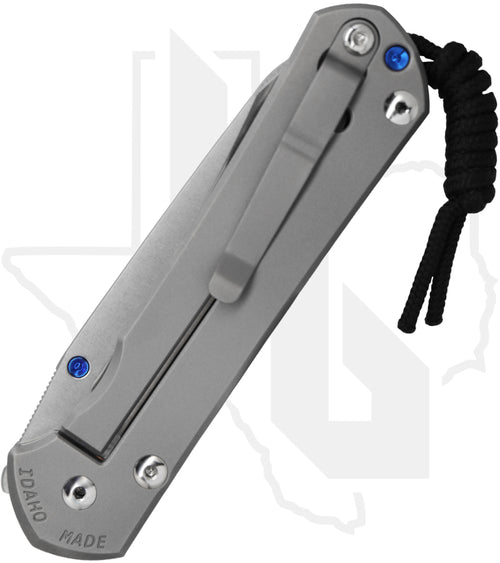 Chris Reeve Knives Large Sebenza 31 L31-1685 - Stonewashed Insingo, Glass Blasted Titanium, Blue Hardware