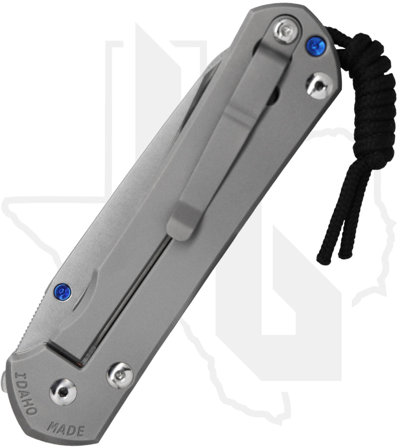Chris Reeve Knives Large Sebenza 31 L31-1685 - Stonewashed Insingo, Glass Blasted Titanium, Blue Hardware
