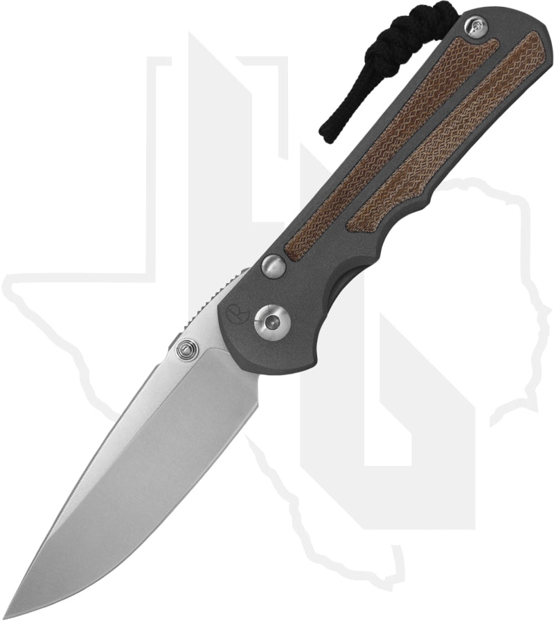 Chris Reeve Knives Large Inkosi LIN-1014 - Stonewashed Drop Point, Sandblasted Titanium, Natural Micarta Inlay, Silver Hardware