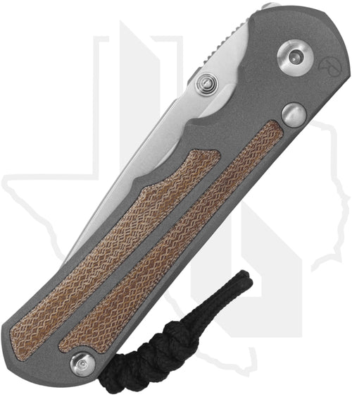 Chris Reeve Knives Large Inkosi LIN-1014 - Stonewashed Drop Point, Sandblasted Titanium, Natural Canvas Micarta Inlay, Silver Hardware