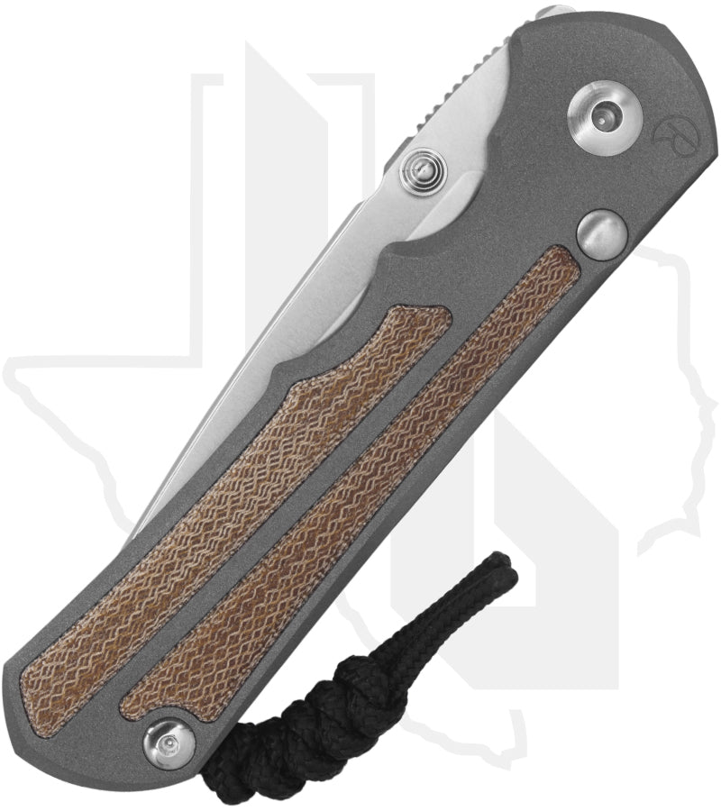 Chris Reeve Knives Large Inkosi LIN-1014 - Stonewashed Drop Point, Sandblasted Titanium, Natural Micarta Inlay, Silver Hardware