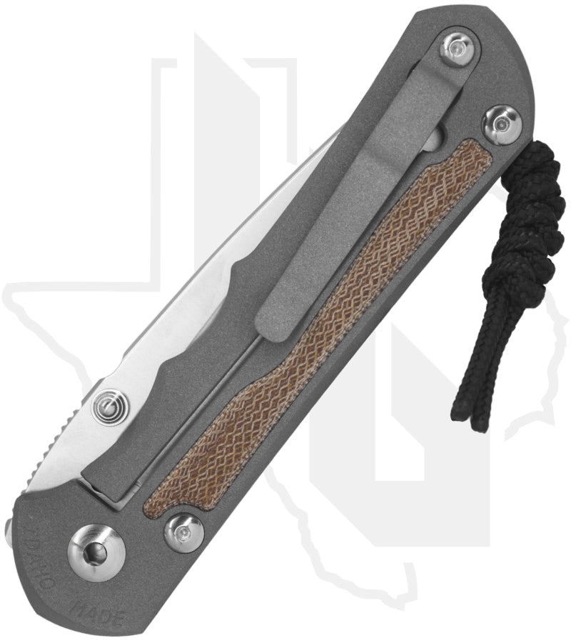 Chris Reeve Knives Large Inkosi LIN-1014 - Stonewashed Drop Point, Sandblasted Titanium, Natural Canvas Micarta Inlay, Silver Hardware