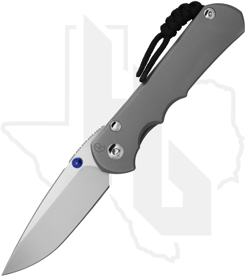 Chris Reeve Knives Large Inkosi LIN-1108 - Stonewashed Drop Point, Glass Blasted Titanium, Blue Hardware