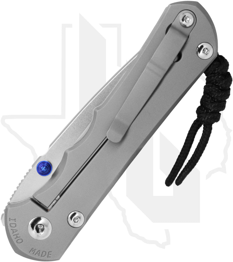 Chris Reeve Knives Large Inkosi LIN-1108 - Stonewashed Drop Point, Glass Blasted Titanium, Blue Hardware