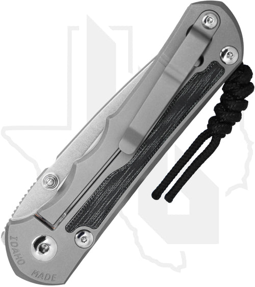 Chris Reeve Knives Large Inkosi LIN-1116 - Stonewashed Drop Point, Glass Blasted Titanium, Black Canvas Micarta Inlay, Silver Hardware