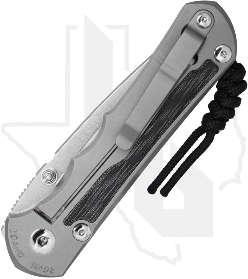 Chris Reeve Knives Large Inkosi LIN-1116 - Stonewashed Drop Point, Glass Blasted Titanium, Black Canvas Micarta Inlay, Silver Hardware