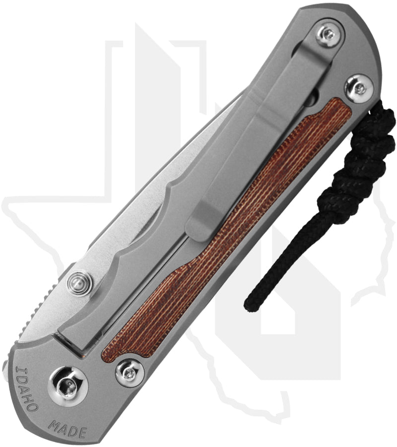 Chris Reeve Knives Large Inkosi LIN-1118-006 - Stonewashed Drop Point, Glass Blasted Titanium, Natural Canvas Micarta Inlay, Silver Hardware
