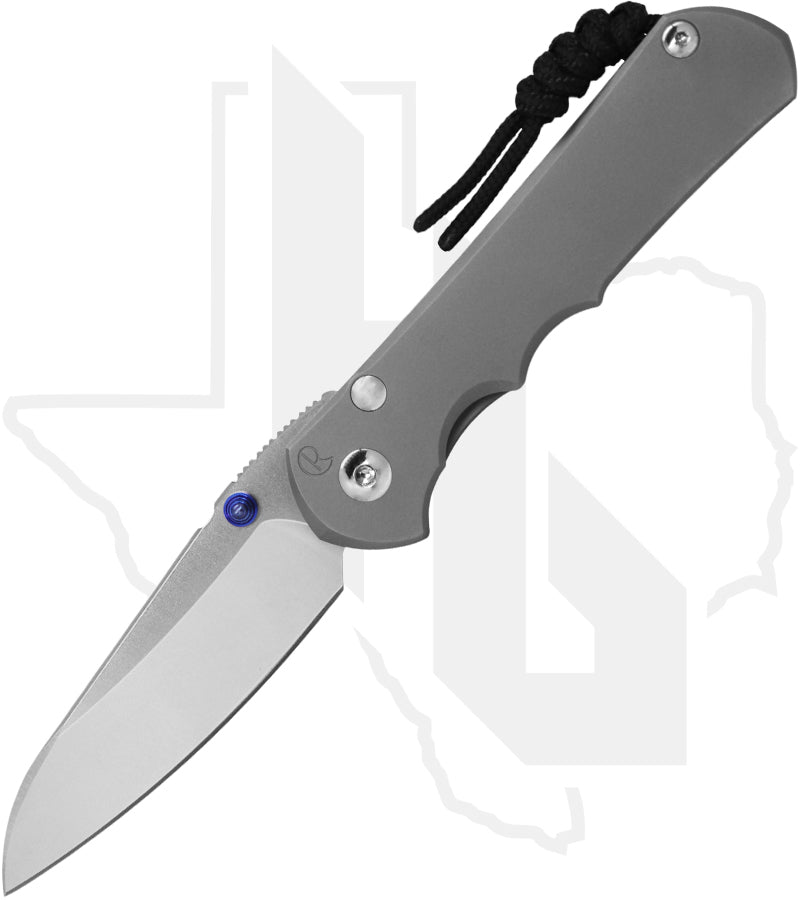 Chris Reeve Knives Large Inkosi LIN-1122 - Stonewashed Insingo, Glass Blasted Titanium, Blue Hardware