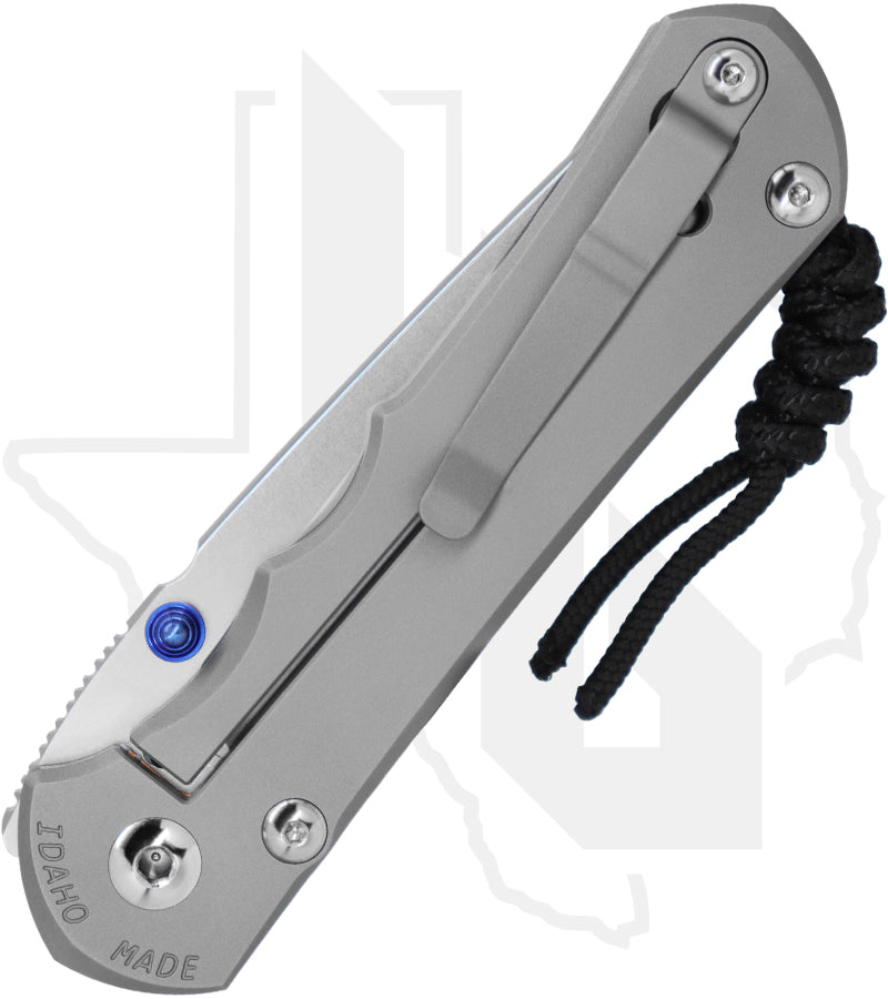 Chris Reeve Knives Large Inkosi LIN-1130 - Stonewashed Tanto, Glass Blasted Titanium, Blue Hardware