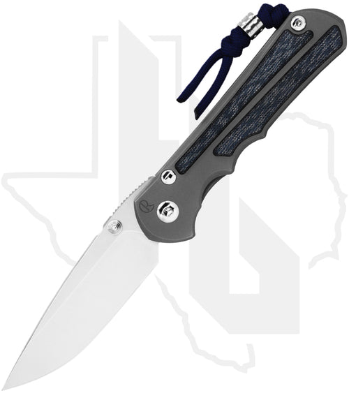 Chris Reeve Knives Large Inkosi LIN-1140 - Stonewashed Drop Point, Glass Blasted Titanium, Blue Denim Micarta Inlay, Silver Hardware, HOB Exclusive