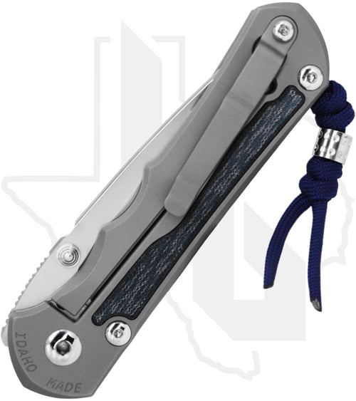 Chris Reeve Knives Large Inkosi LIN-1140 - Stonewashed Drop Point, Glass Blasted Titanium, Blue Denim Micarta Inlay, Silver Hardware, HOB Exclusive