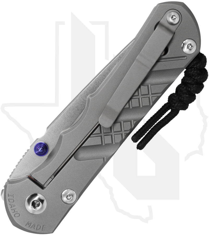 Chris Reeve Knives Large Inkosi LIN-1156-064 - Stonewashed Tanto,  Glass Blasted Titanium, Crosshatch, Blue Hardware