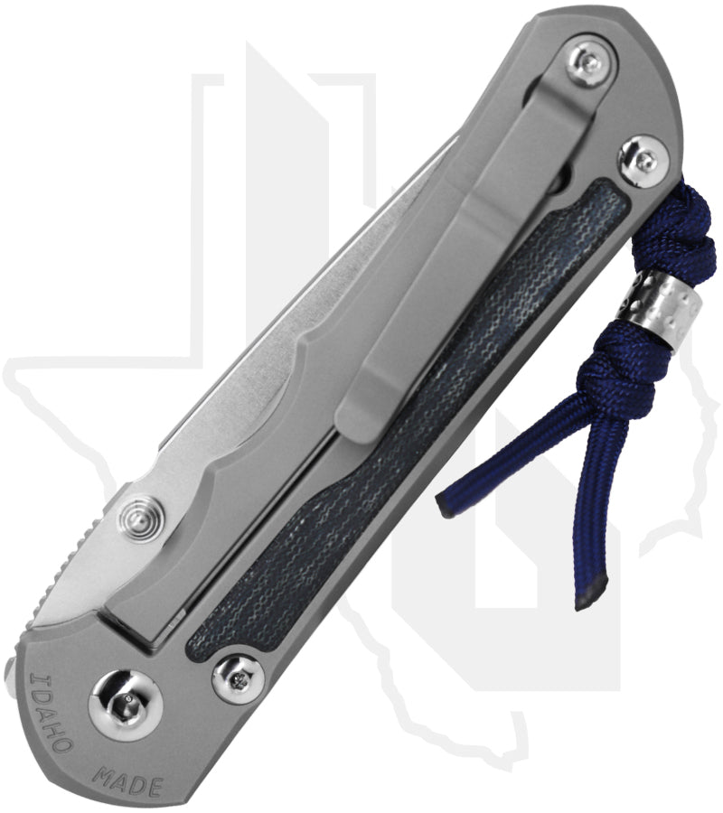 Chris Reeve Knives Large Inkosi LIN-1612 - Stonewashed Tanto, Glass Blasted Titanium, Blue Denim Micarta Inlay, Silver Hardware, HOB Exclusive