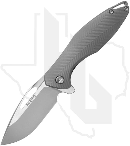 Koenig Knives Mini Arius - Standard Pattern Titanium, Burnished w/ Polished Flats, Silver Hardware & Spacer