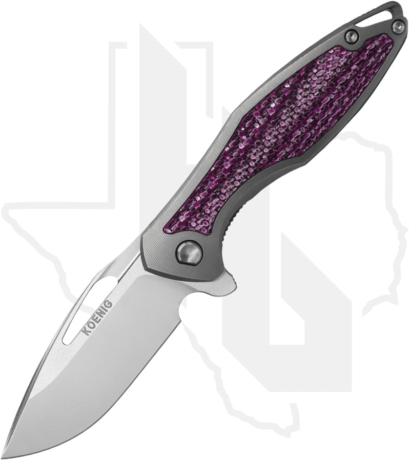 Koenig Knives Mini Arius - Smooth Titanium, Purple Twill Inlay, Brightwashed w/ Polished Flats, Stonewashed Spacer