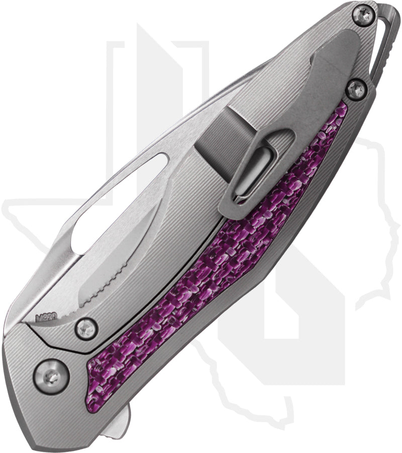 Koenig Knives Mini Arius - Smooth Titanium, Purple Twill Inlay, Brightwashed w/ Polished Flats, Stonewashed Spacer